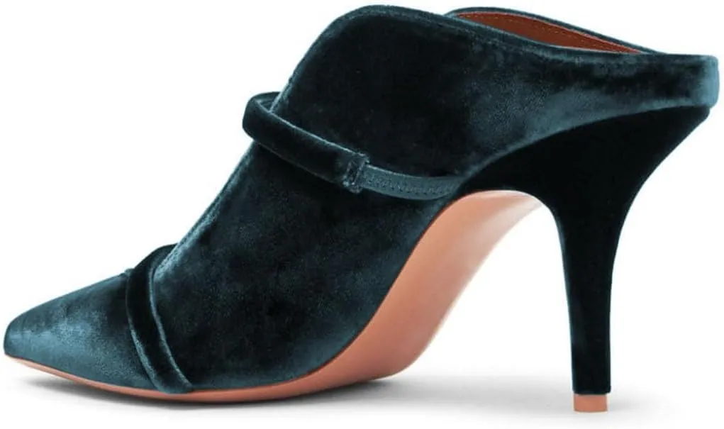 miss left Women Closed Pointed Toe Double Straps Mules Slip On Mid Heels Slide Sandals Party Prom Chic Shoes Size 4-16 US