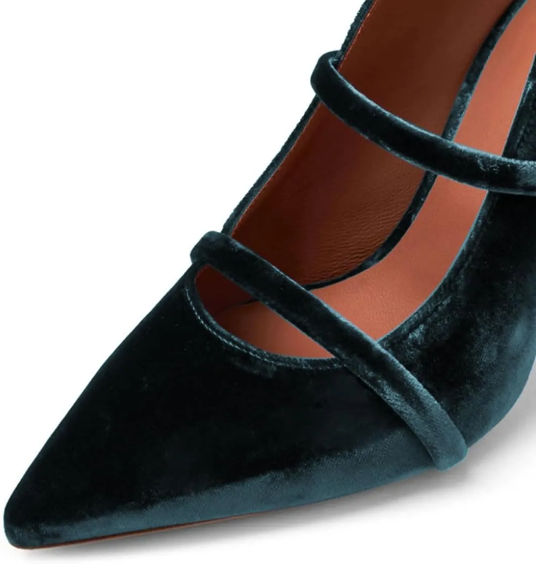 miss left Women Closed Pointed Toe Double Straps Mules Slip On Mid Heels Slide Sandals Party Prom Chic Shoes Size 4-16 US