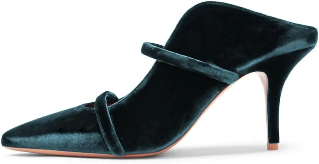 miss left Women Closed Pointed Toe Double Straps Mules Slip On Mid Heels Slide Sandals Party Prom Chic Shoes Size 4-16 US