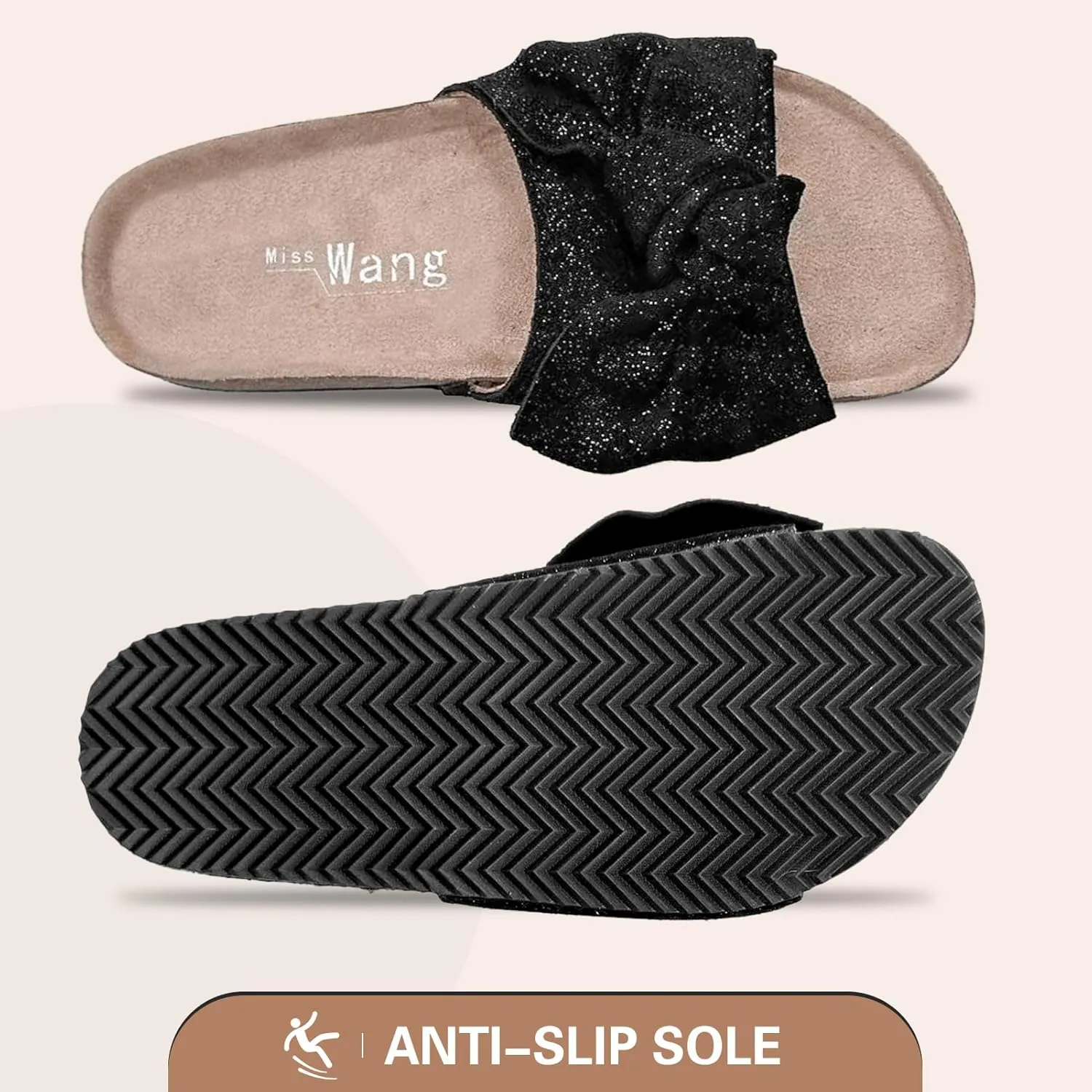 Miss Wang Flat Slide Sandals for Womnen Summer Sandals with Twist Knot Bow Open Toe Slide Sandals Flat Comfort Slip on Sandals