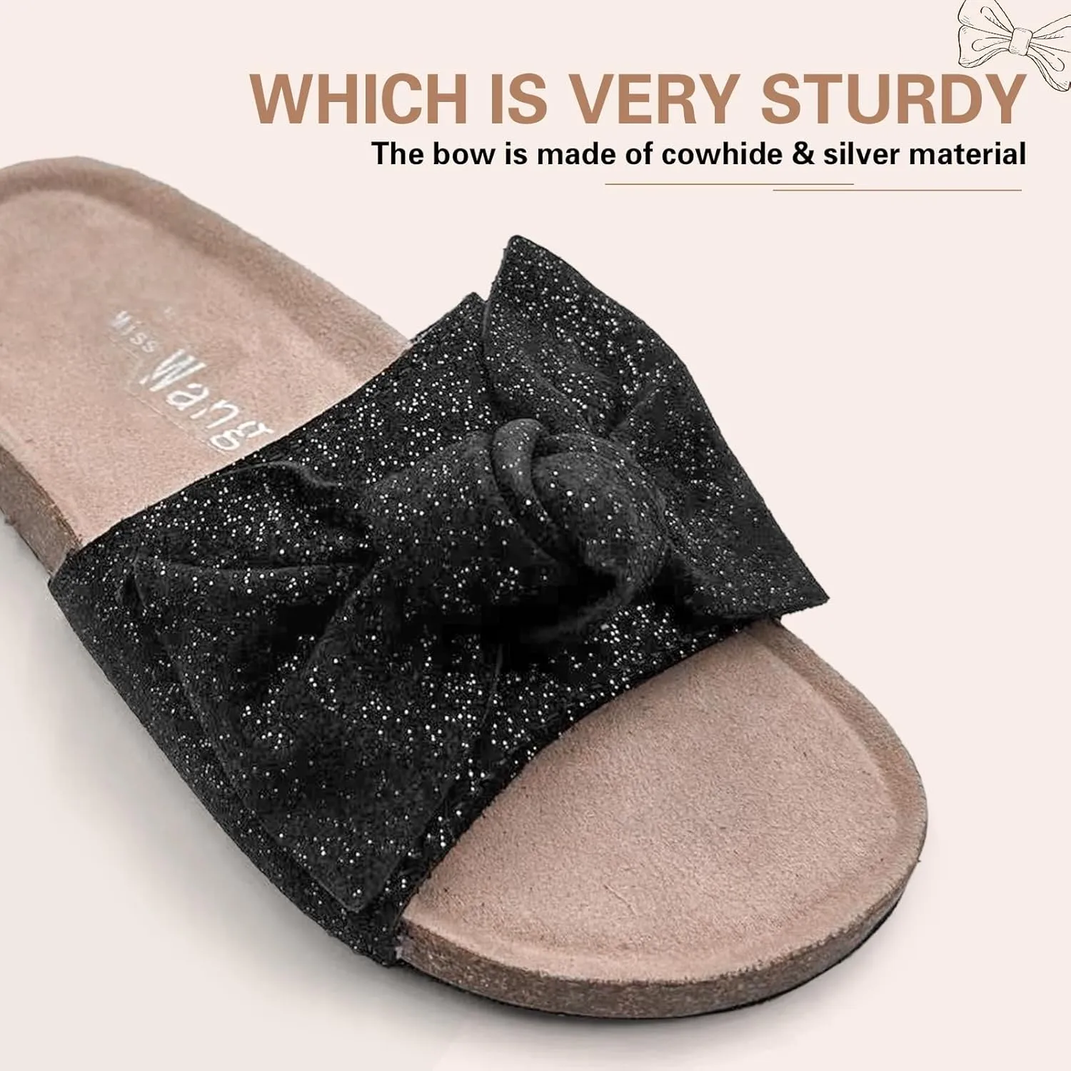 Miss Wang Flat Slide Sandals for Womnen Summer Sandals with Twist Knot Bow Open Toe Slide Sandals Flat Comfort Slip on Sandals