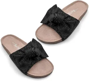 Miss Wang Flat Slide Sandals for Womnen Summer Sandals with Twist Knot Bow Open Toe Slide Sandals Flat Comfort Slip on Sandals