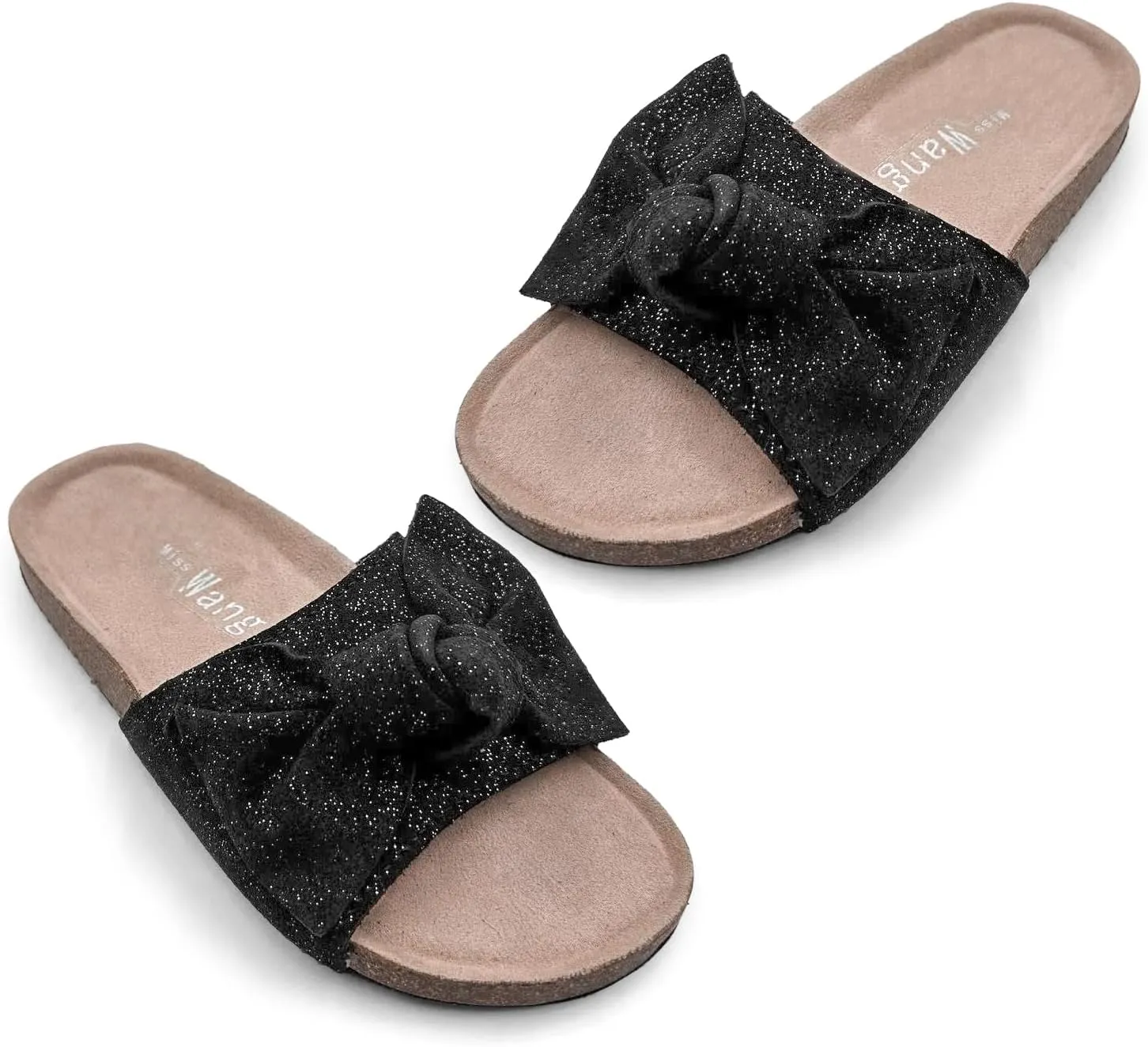 Miss Wang Flat Slide Sandals for Womnen Summer Sandals with Twist Knot Bow Open Toe Slide Sandals Flat Comfort Slip on Sandals