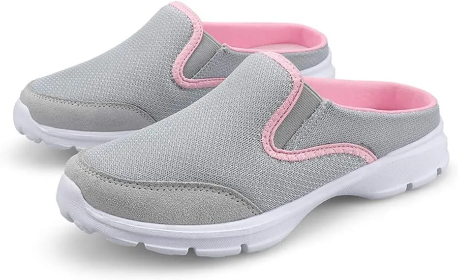 MizHome Women's Backless Walking Sneakers Summer Slip-on Mule Shoes Closed Toe Slippers
