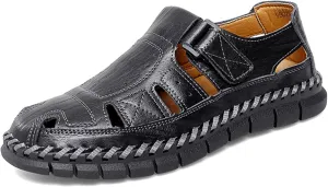 Moodeng Men's Sport Sandals Summer Leather Sandals Slip-on Causal Shoes Outdoor Loafers Closed Toe Fisherman Sandal