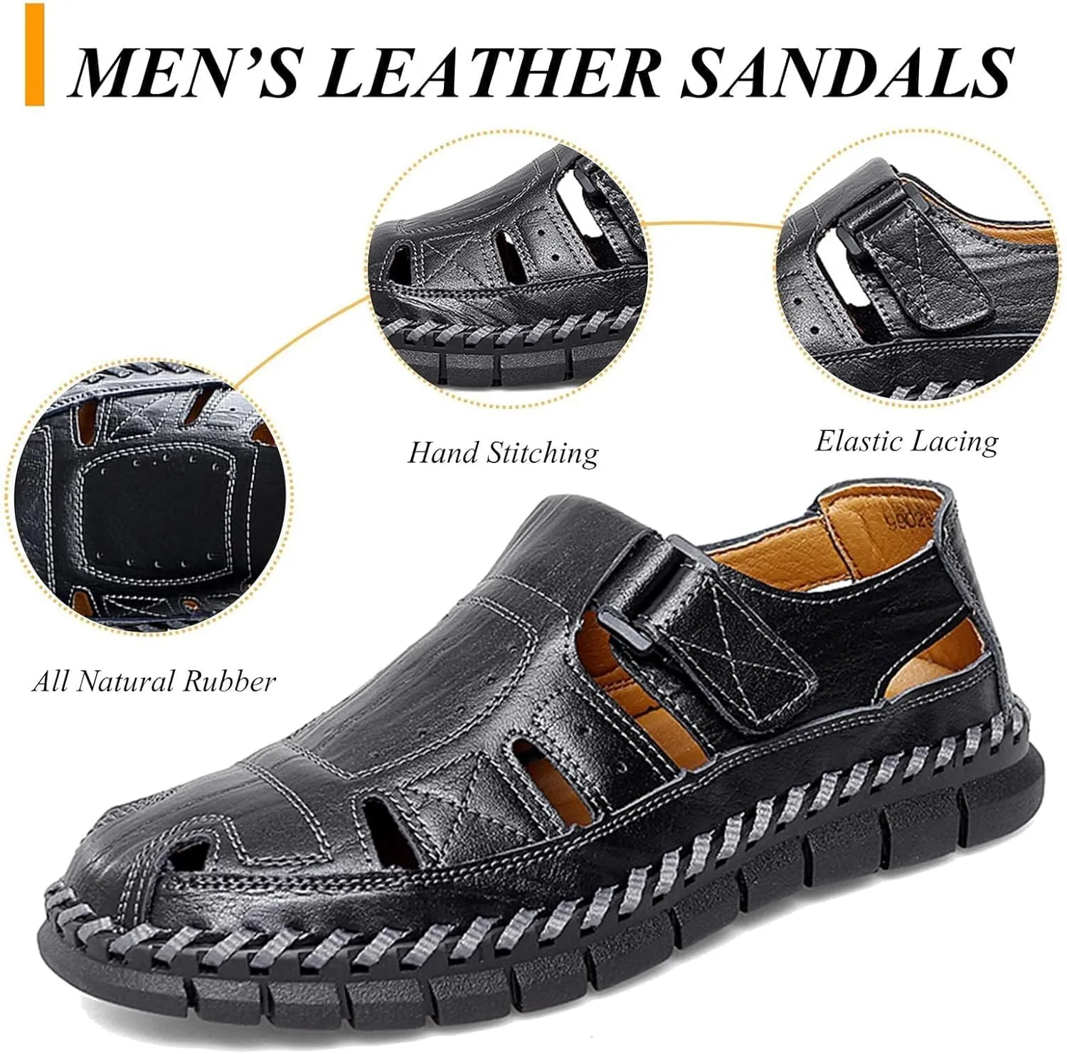 Moodeng Men's Sport Sandals Summer Leather Sandals Slip-on Causal Shoes Outdoor Loafers Closed Toe Fisherman Sandal