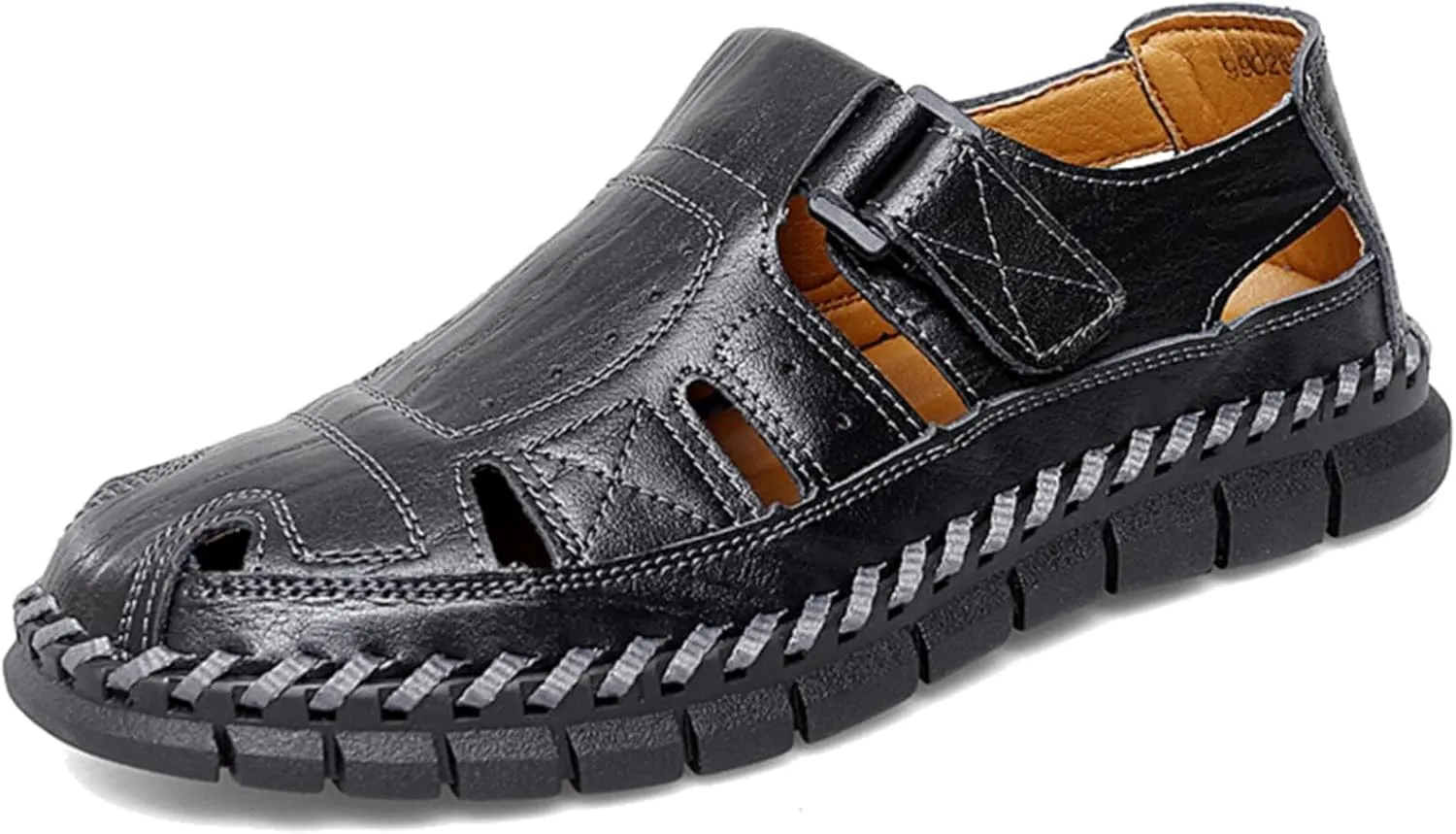 Moodeng Men's Sport Sandals Summer Leather Sandals Slip-on Causal Shoes Outdoor Loafers Closed Toe Fisherman Sandal