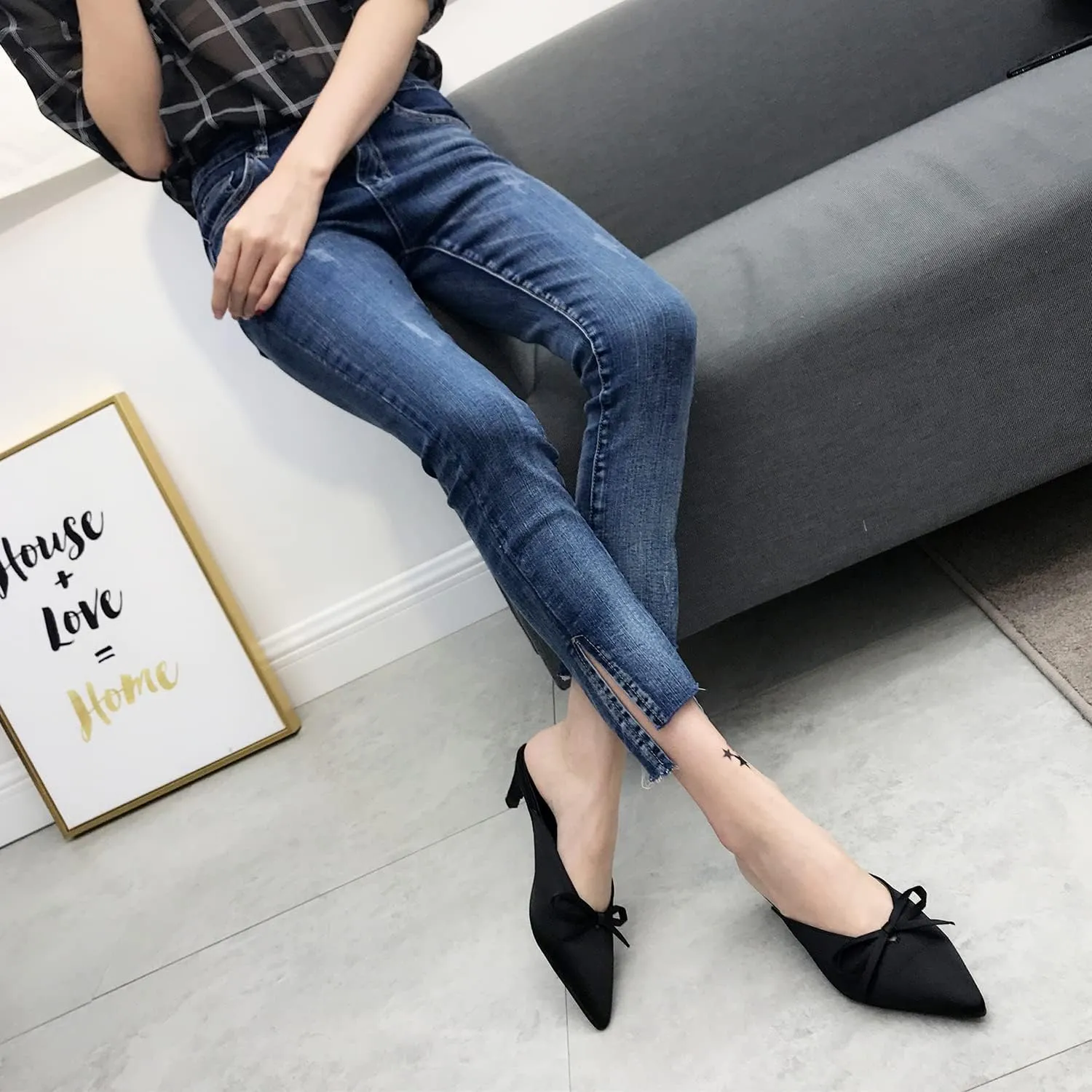 MOOMMO Women Satin Kitten Heel Mules Sandals Pointed Toe Slip On Bowtie Slide Sandal 1.5 Inch Low Heels Backless Loafer Shoes for Office Ladies Dressy Casual Summer Comfort Heeled Slipper 5-13 M US