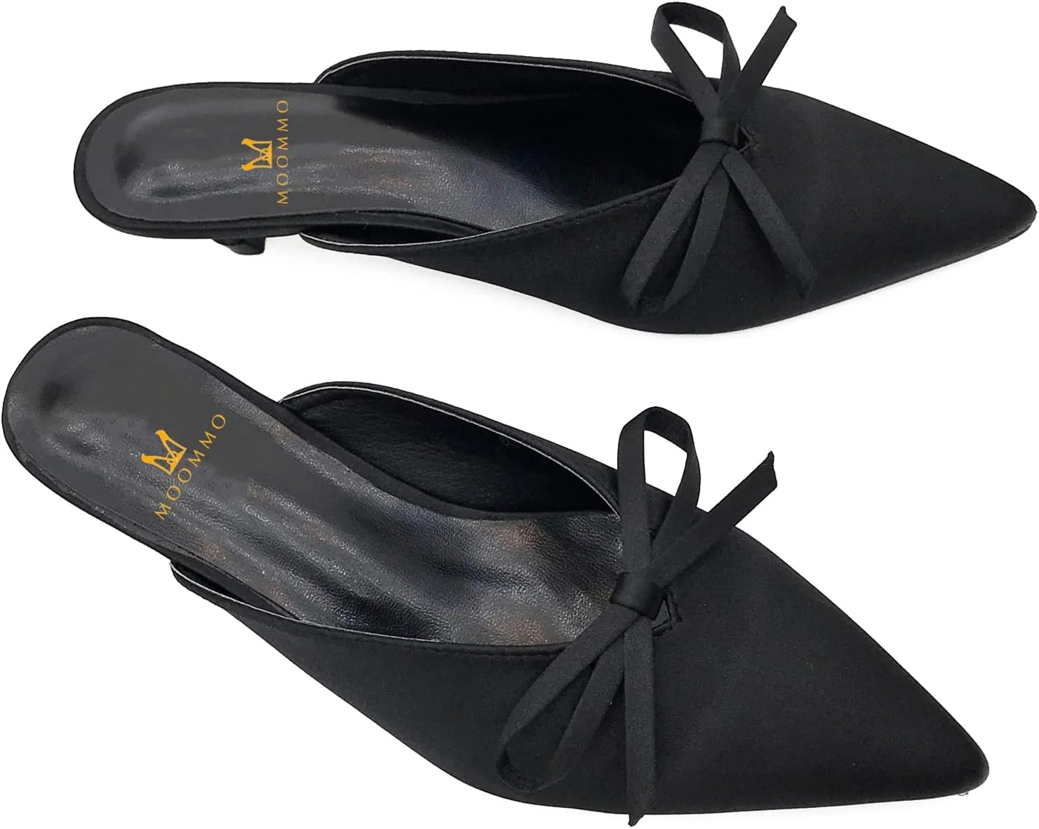 MOOMMO Women Satin Kitten Heel Mules Sandals Pointed Toe Slip On Bowtie Slide Sandal 1.5 Inch Low Heels Backless Loafer Shoes for Office Ladies Dressy Casual Summer Comfort Heeled Slipper 5-13 M US
