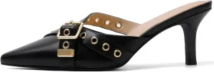 Mostrin Kitten Mules Heels for Women Pointed Closed Toe Heels Vintage Slip on Stiletto Dressy Pumps Shoes