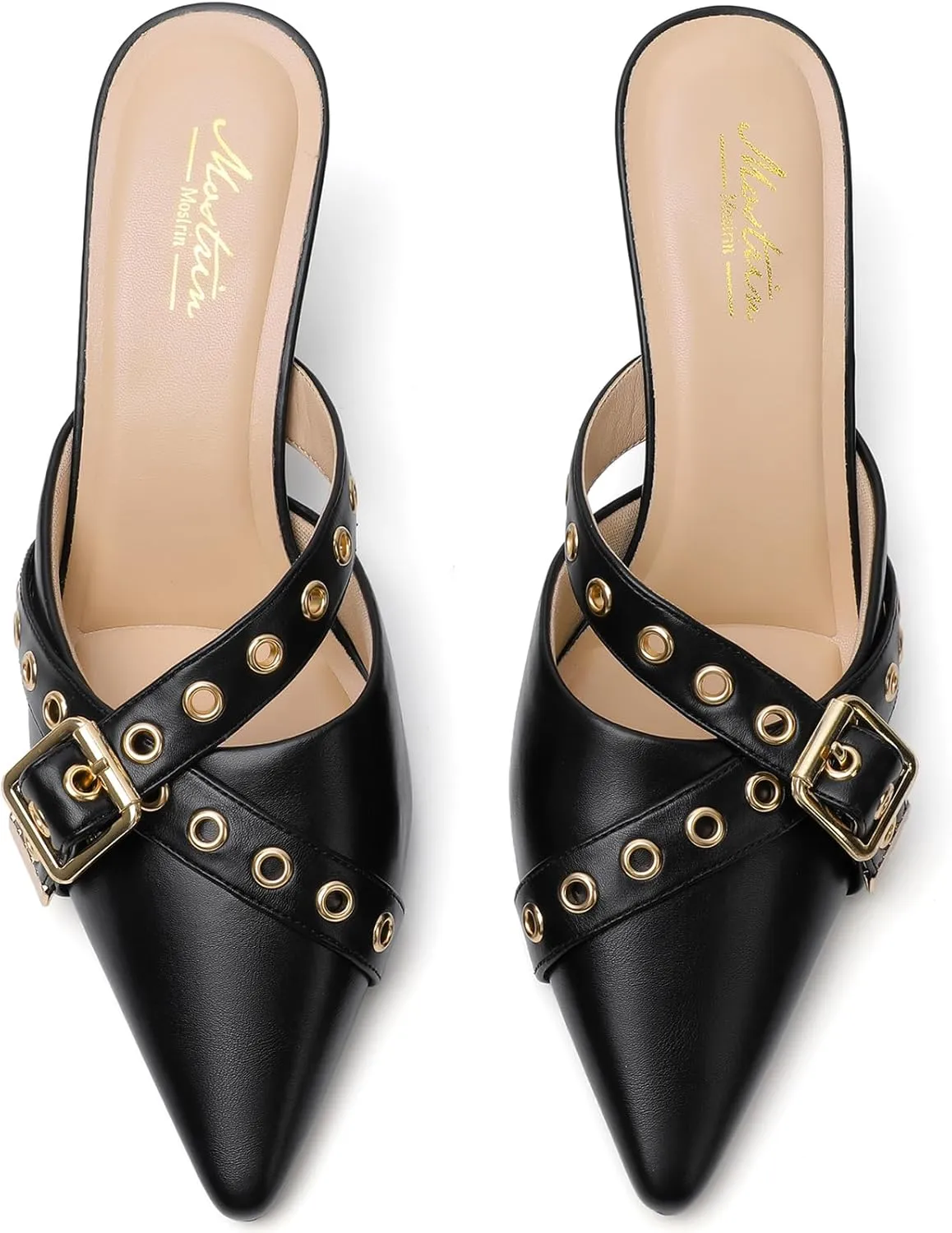 Mostrin Kitten Mules Heels for Women Pointed Closed Toe Heels Vintage Slip on Stiletto Dressy Pumps Shoes