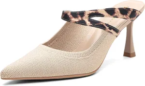 Mousse FIT Women's Pointed Toe Heel Mules for Women Knit Heeled Sandals Mules Shoes