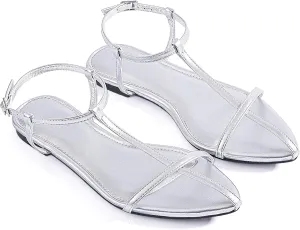 Mtzyoa Women Flat Sandals Pointed Toe Ladies Summer Dressy Casual Vacation Bohemian Cute Leather Beach Comfy Slip On Slides