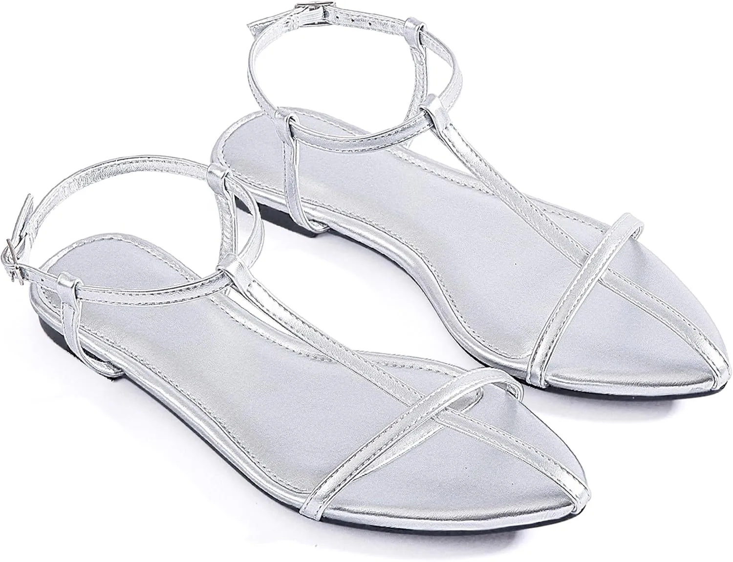 Mtzyoa Women Flat Sandals Pointed Toe Ladies Summer Dressy Casual Vacation Bohemian Cute Leather Beach Comfy Slip On Slides