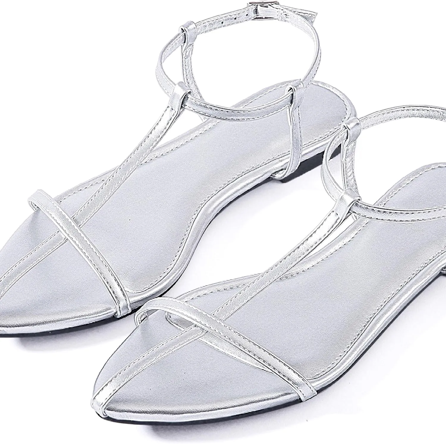 Mtzyoa Women Flat Sandals Pointed Toe Ladies Summer Dressy Casual Vacation Bohemian Cute Leather Beach Comfy Slip On Slides