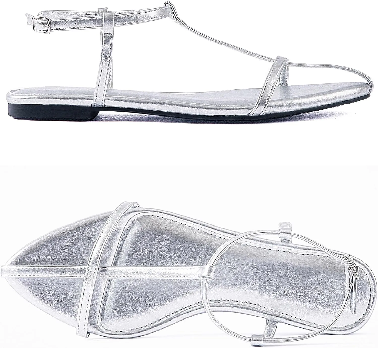 Mtzyoa Women Flat Sandals Pointed Toe Ladies Summer Dressy Casual Vacation Bohemian Cute Leather Beach Comfy Slip On Slides