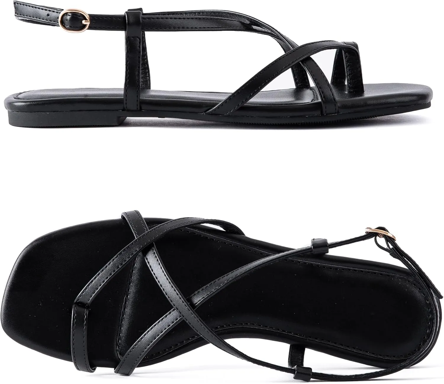 Mtzyoa Women Flat Sandals Summer Gladiator Adjustable Ankle Strappy Dressy Cross Vacation Comfort Cushioning Leather Non-Slip Casual Party Trendy