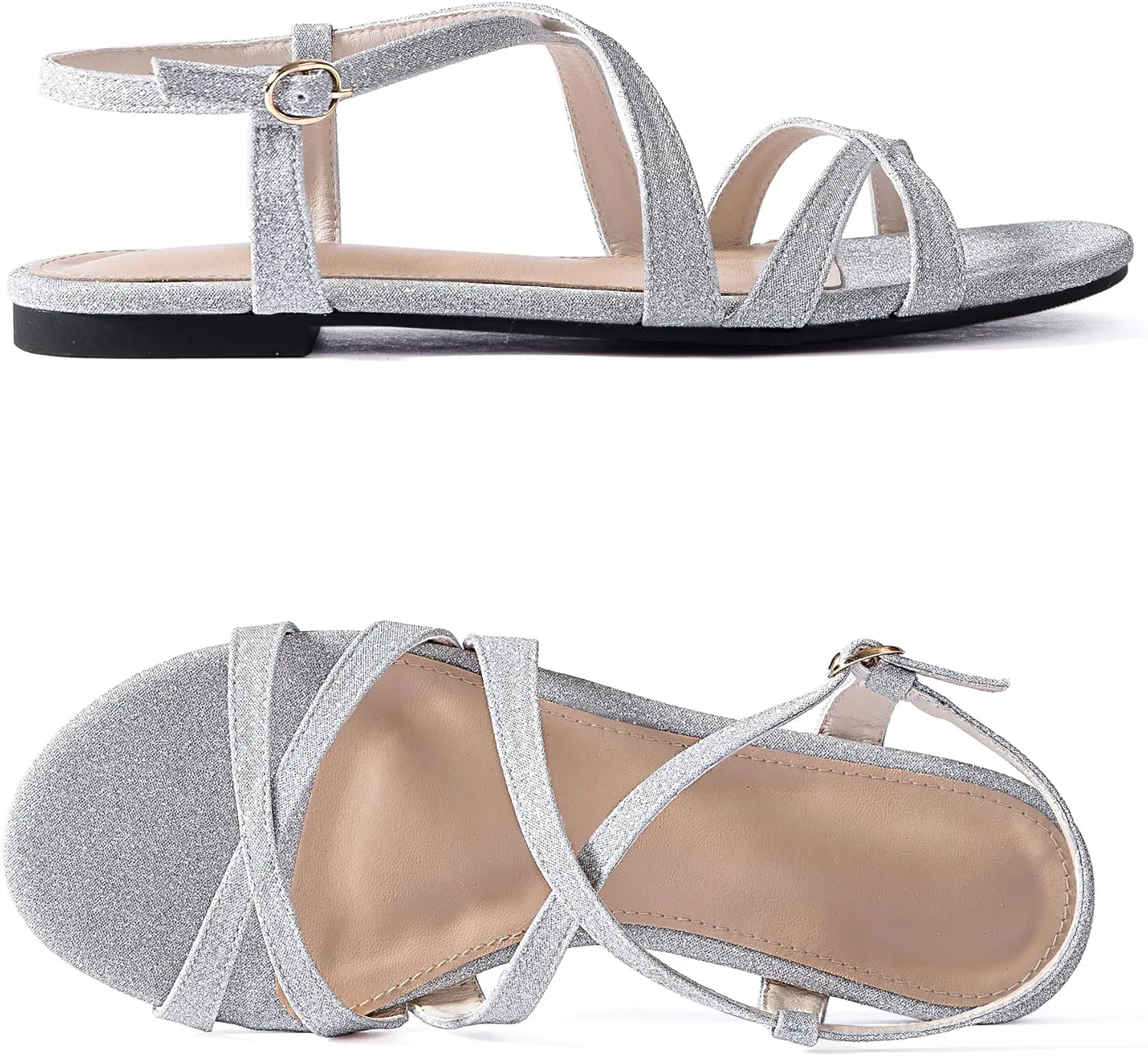 Mtzyoa Women Flat Sandals Summer Gladiator Adjustable Ankle Strappy Dressy Cross Vacation Comfort Cushioning Leather Non-Slip Casual Party Trendy