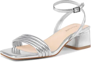 MUCCCUTE Women's Sandals Square Open Toe Strappy Heels for Women Ankle Strap 2 Inch Party Prom Dressy
