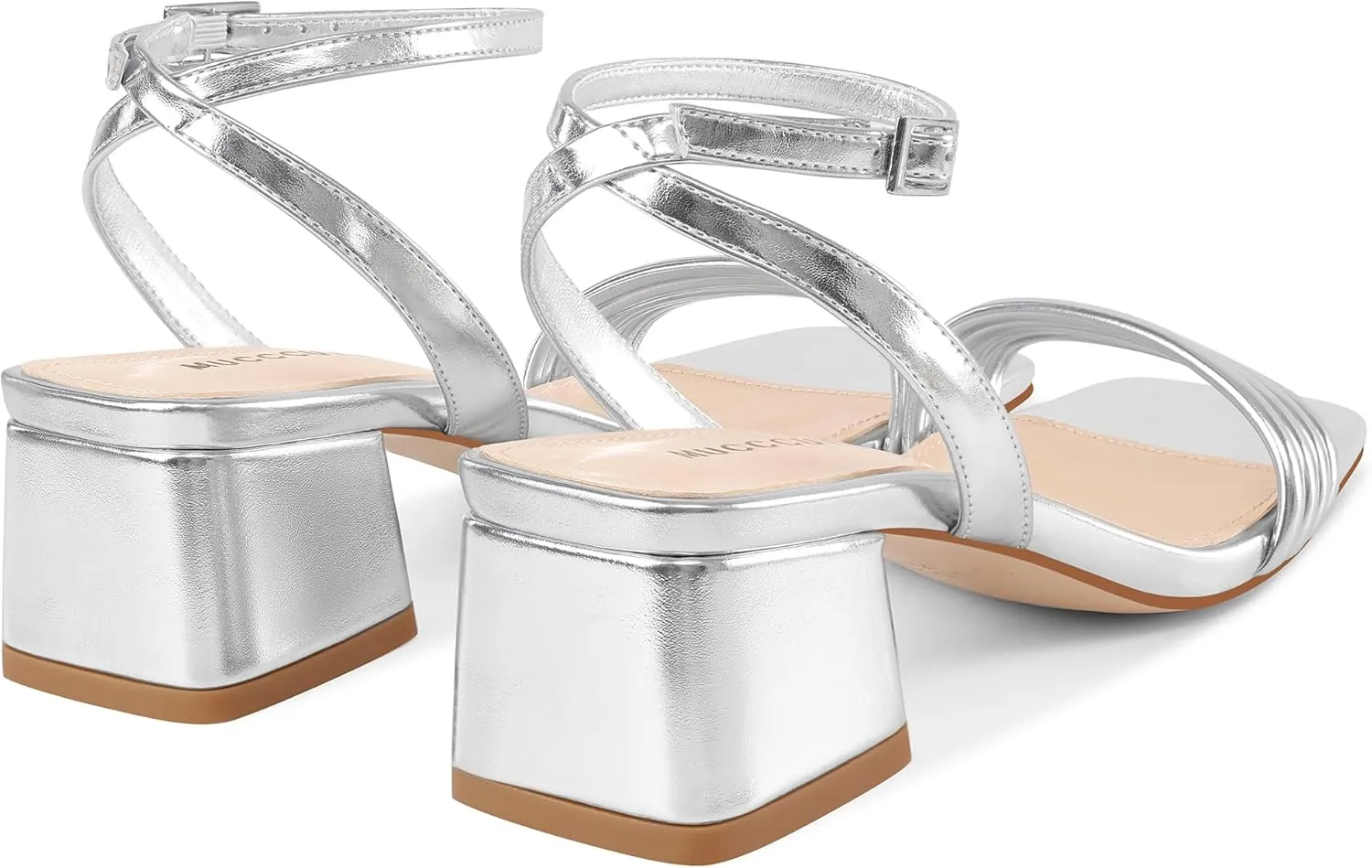 MUCCCUTE Women's Sandals Square Open Toe Strappy Heels for Women Ankle Strap 2 Inch Party Prom Dressy