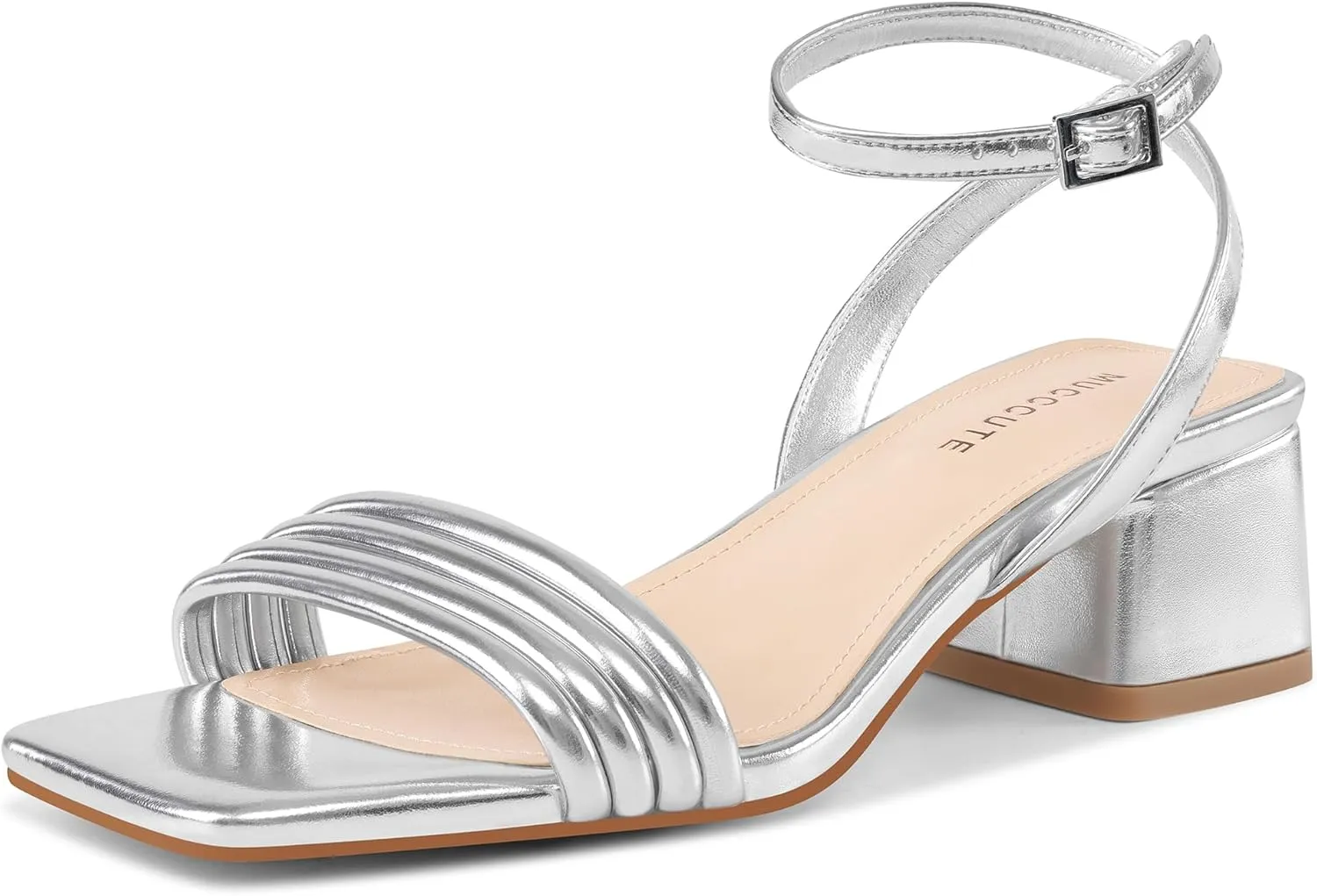 MUCCCUTE Women's Sandals Square Open Toe Strappy Heels for Women Ankle Strap 2 Inch Party Prom Dressy