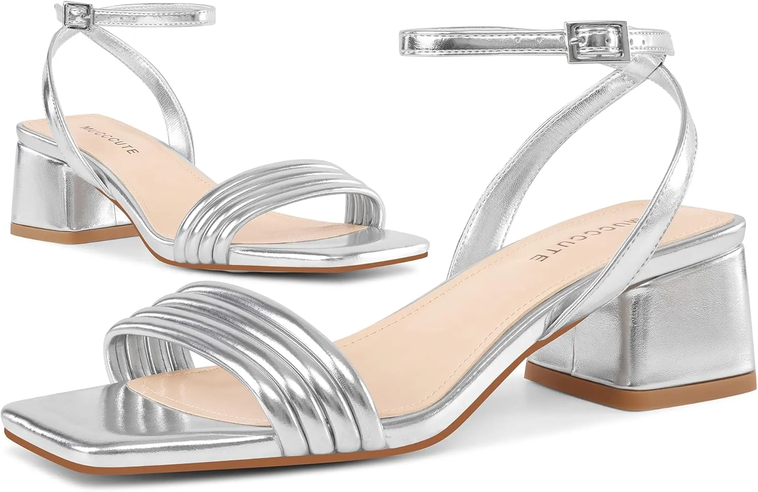 MUCCCUTE Women's Sandals Square Open Toe Strappy Heels for Women Ankle Strap 2 Inch Party Prom Dressy
