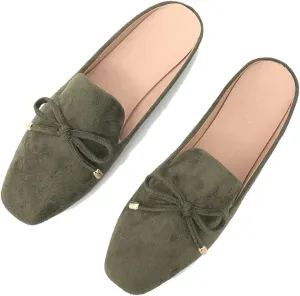 Mule Loafers for Women Flats Bowknot Slip On Slides Open Back Summer Casual Shoes