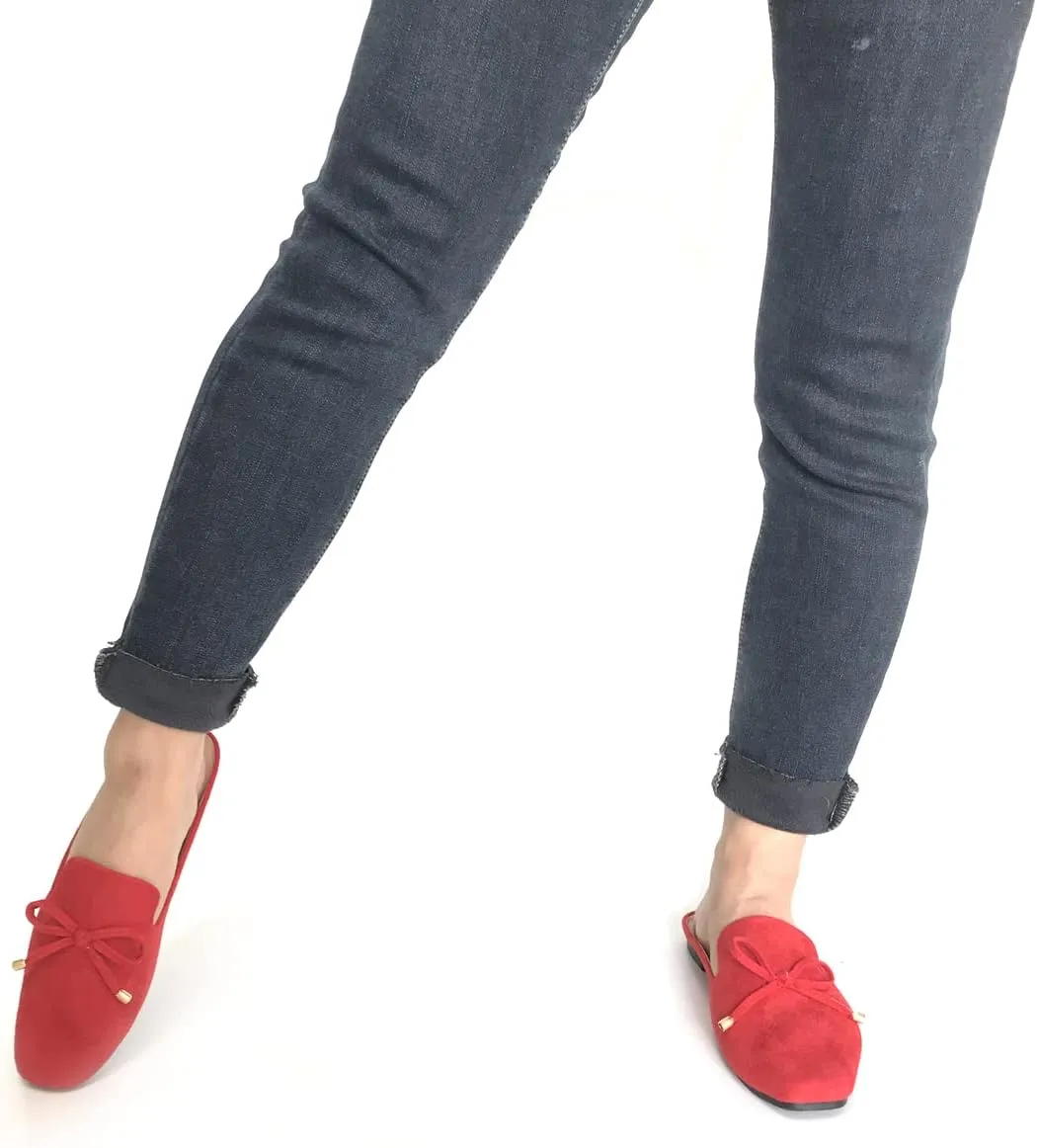 Mule Loafers for Women Flats Bowknot Slip On Slides Open Back Summer Casual Shoes