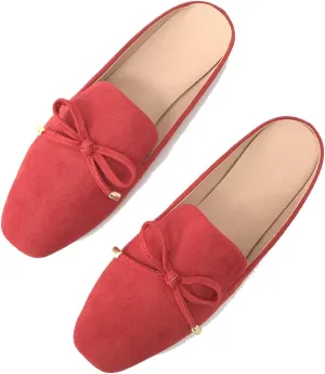 Mule Loafers for Women Flats Bowknot Slip On Slides Open Back Summer Casual Shoes
