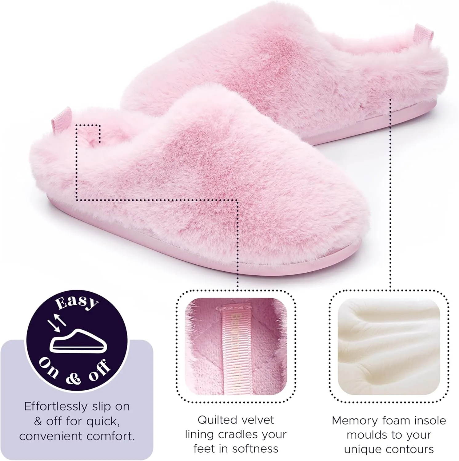 Mule Slippers for Women Indoor Outdoor - Faux Fur Slides, Memory Foam Slip On Slippers - Non-Slip Outsole, Machine Washable - Womens Slip On House Shoes - Ariana