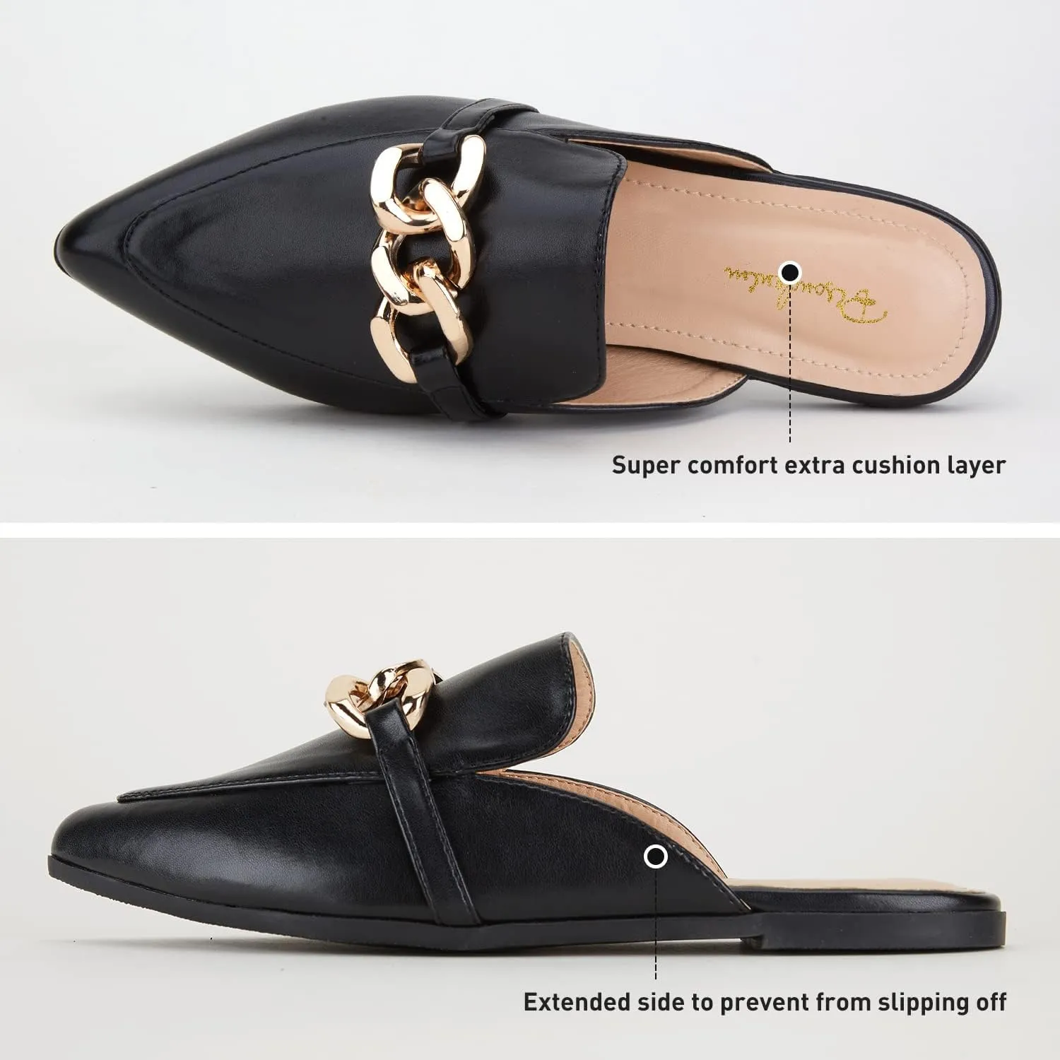 Mules for Women Flats Pointed Toe Slip On Slides Loafer Shoes