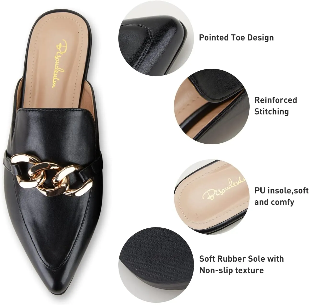 Mules for Women Flats Pointed Toe Slip On Slides Loafer Shoes