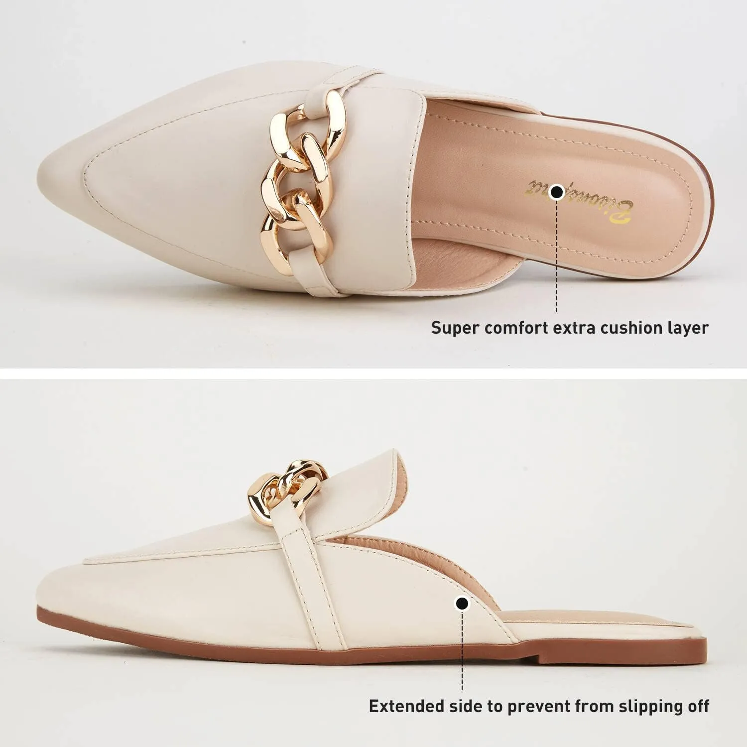 Mules for Women Flats Pointed Toe Slip On Slides Loafer Shoes