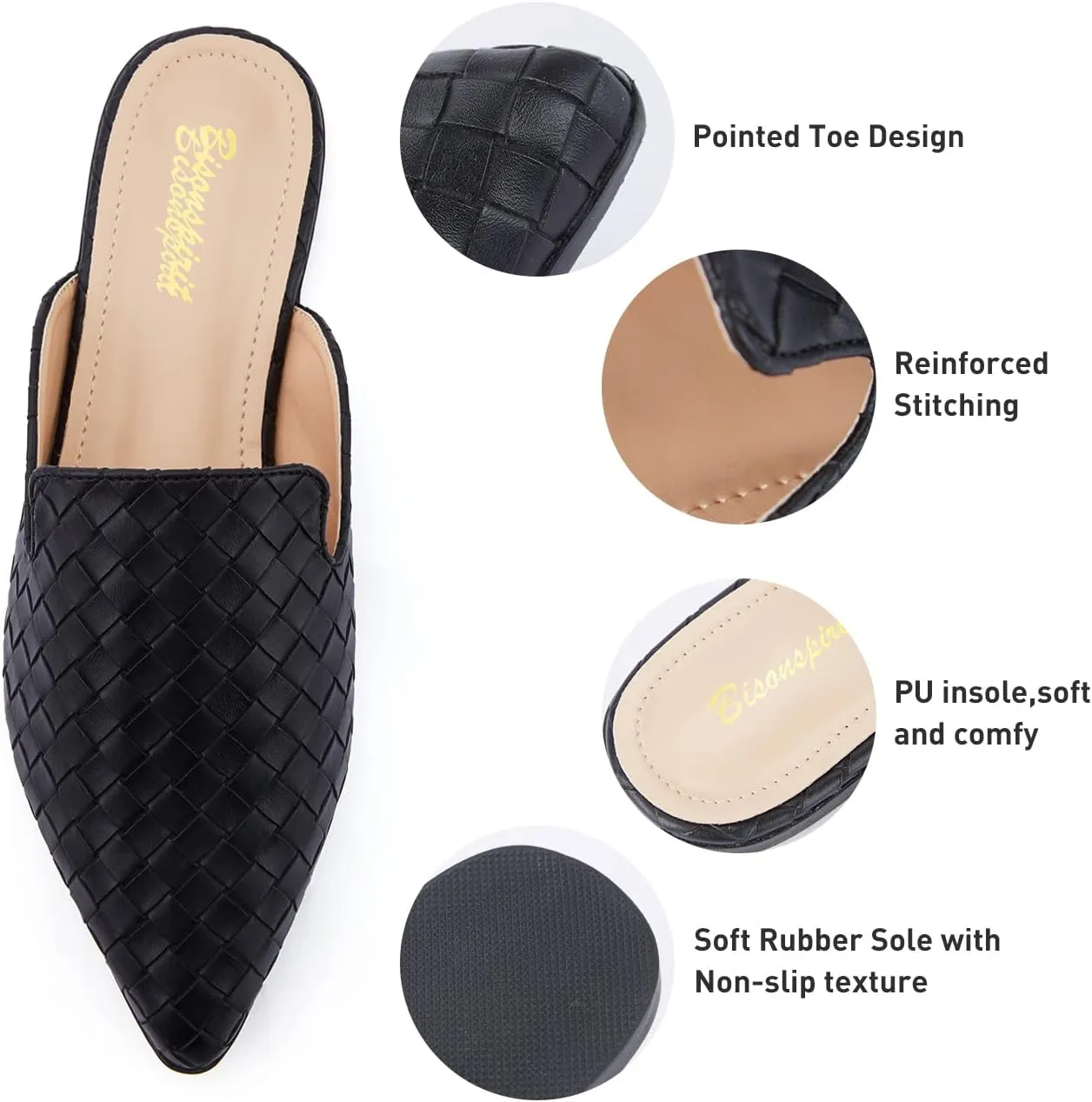 Mules for Women Flats Pointed Toe Slip On Slides Loafer Shoes