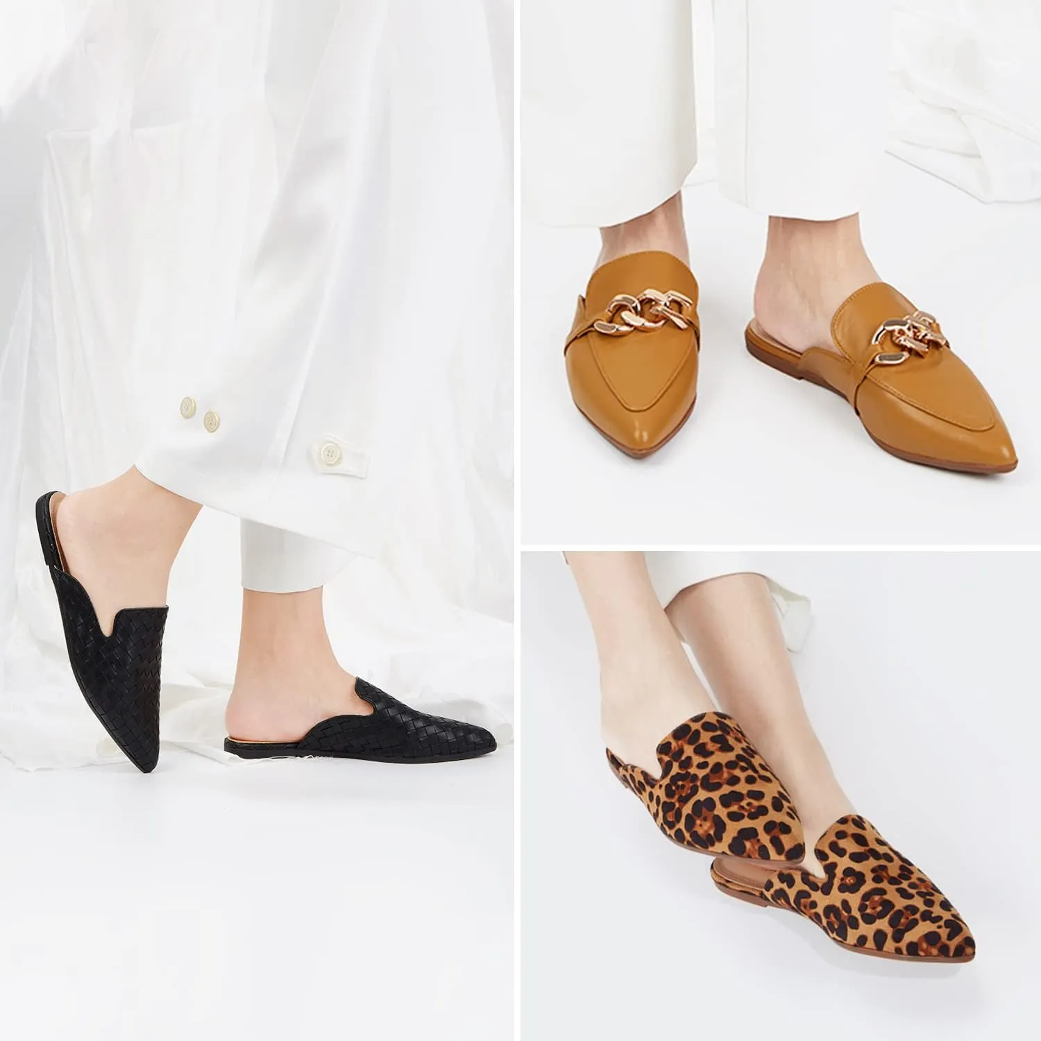 Mules for Women Flats Pointed Toe Slip On Slides Loafer Shoes