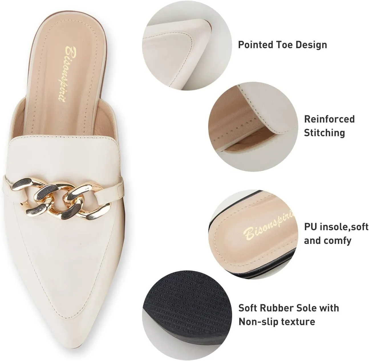 Mules for Women Flats Pointed Toe Slip On Slides Loafer Shoes