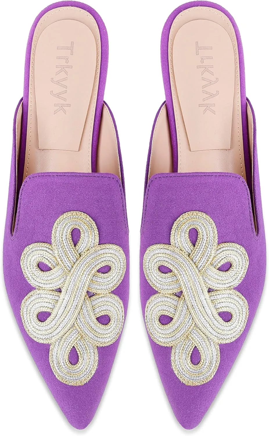 Mules for Women Pointed Toe Comfortable Flats Handmade Knotting Mules Backless Loafers