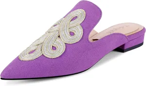 Mules for Women Pointed Toe Comfortable Flats Handmade Knotting Mules Backless Loafers