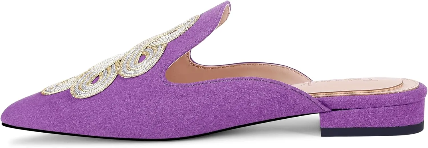 Mules for Women Pointed Toe Comfortable Flats Handmade Knotting Mules Backless Loafers