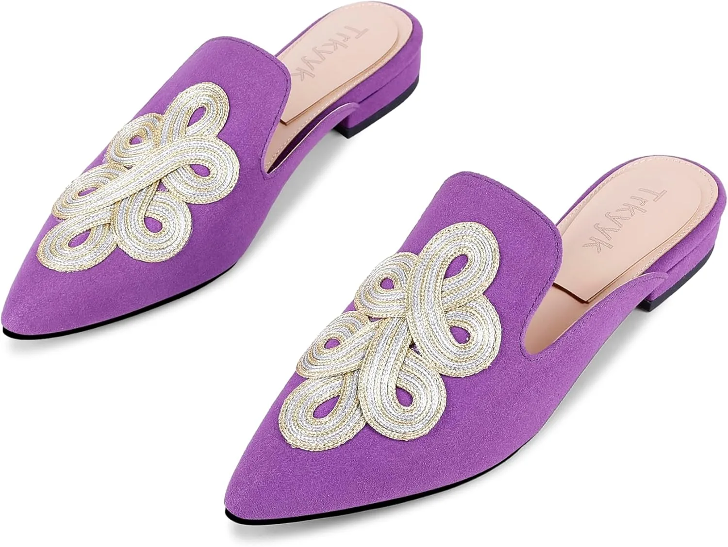 Mules for Women Pointed Toe Comfortable Flats Handmade Knotting Mules Backless Loafers
