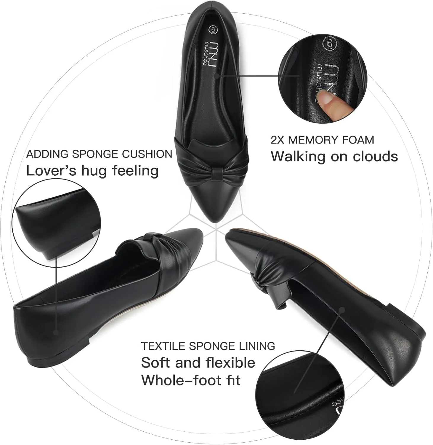 MUSSHOE Flat Shoes Women Comfortable Slip on Women's Flats Dress Shoes for Women