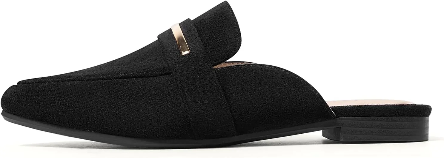 MUSSHOE Mules for Woman Pointed Toe Women's Bukle Mule Flat Slip-on Womens Mules Shoes Casual Fashion Party Work