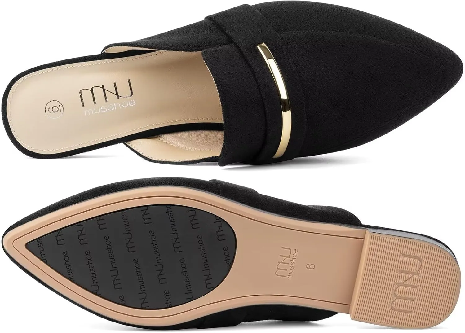 MUSSHOE Mules for Woman Pointed Toe Women's Bukle Mule Flat Slip-on Womens Mules Shoes Casual Fashion Party Work