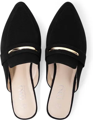 MUSSHOE Mules for Woman Pointed Toe Women's Bukle Mule Flat Slip-on Womens Mules Shoes Casual Fashion Party Work