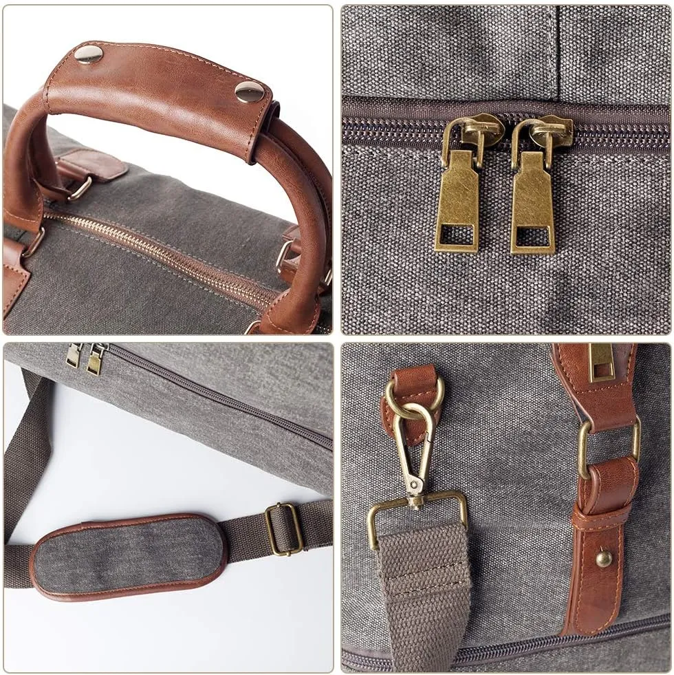 MyMealivos Canvas Weekender Bag, Overnight Travel Carry On Duffel Tote with Shoe Pouch (Grey)