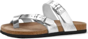 mysoft Women's Cork Footbed Sandals Double Adjustable Buckle Slide Sandals Slip On Walking Summer Shoes