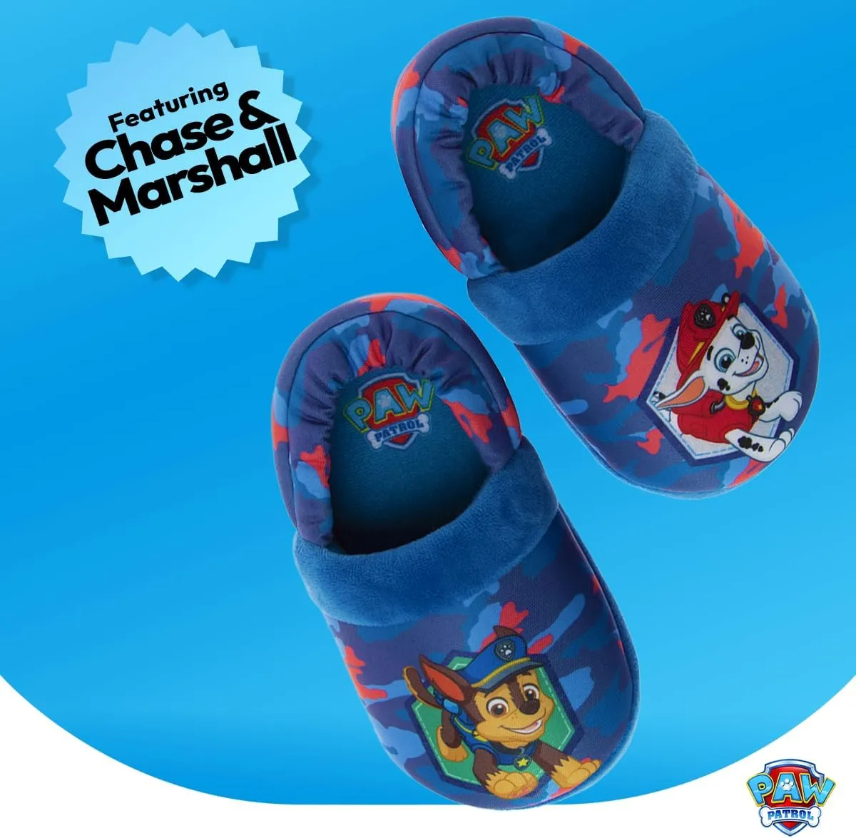Nickelodeon Paw Patrol and SpongeBob Squarepants Slippers - Sponge Bob Chase Marshall Slipper Sandals - Plush Lightweight Warm indoor Comfort Soft Aline House Sandal (Toddler/Little Kid/Big Kid)