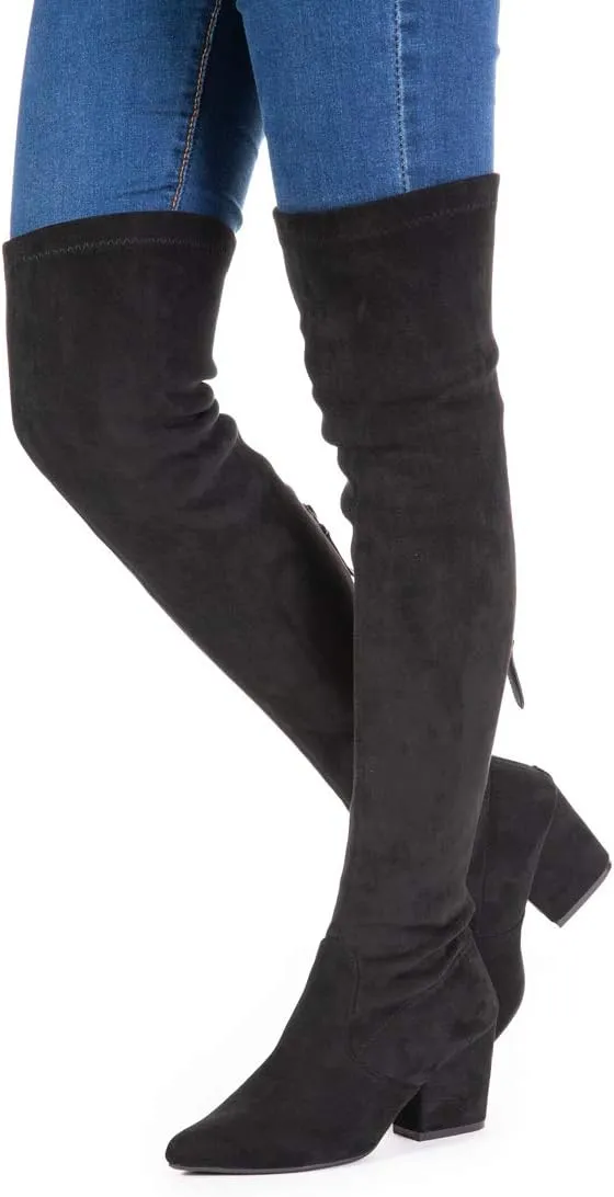 N.N.G Women Over the Knee Boots Thigh High Suede Block Winter Low Above Flat Long OTK Comfort Pointed toe