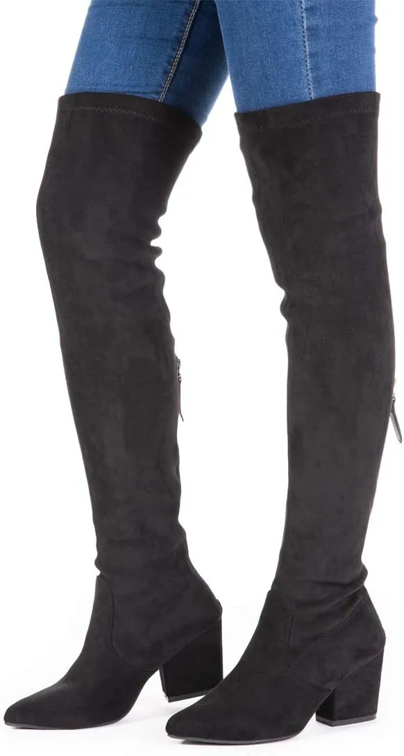 N.N.G Women Over the Knee Boots Thigh High Suede Block Winter Low Above Flat Long OTK Comfort Pointed toe