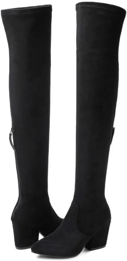 N.N.G Women Over the Knee Boots Thigh High Suede Block Winter Low Above Flat Long OTK Comfort Pointed toe